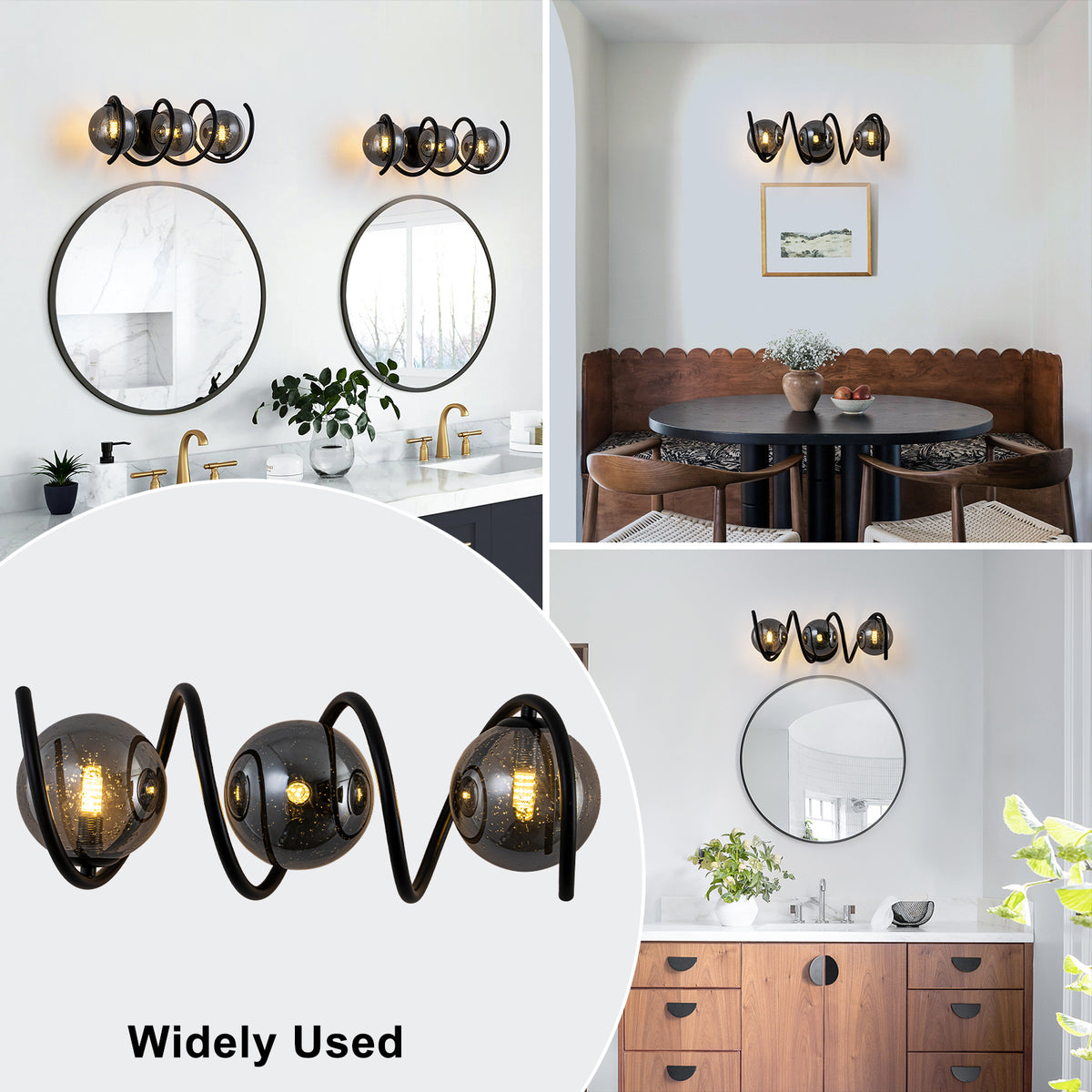 Modern Spiral Globe Vanity Lights with Smoky Gray Seeded Glass Shades - product image 6 | Zenvolit