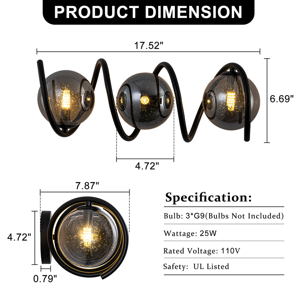 Modern Spiral Globe Vanity Lights with Smoky Gray Seeded Glass Shades - product image 7 | Zenvolit
