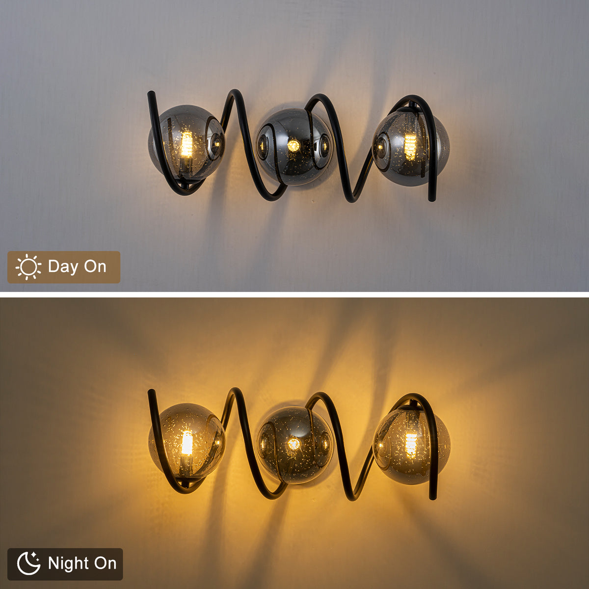Modern Spiral Globe Vanity Lights with Smoky Gray Seeded Glass Shades - product image 8 | Zenvolit
