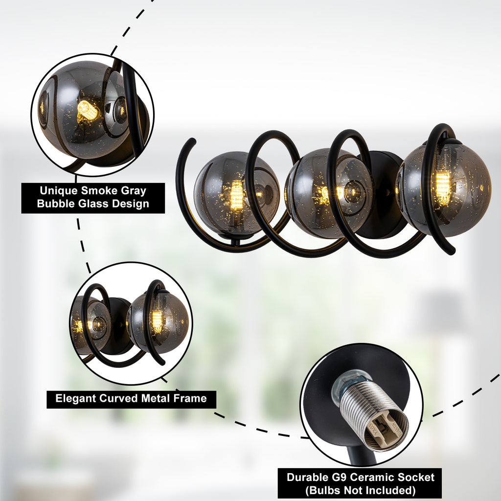 Modern Spiral Globe Vanity Lights with Smoky Gray Seeded Glass Shades - product image 15 | Zenvolit