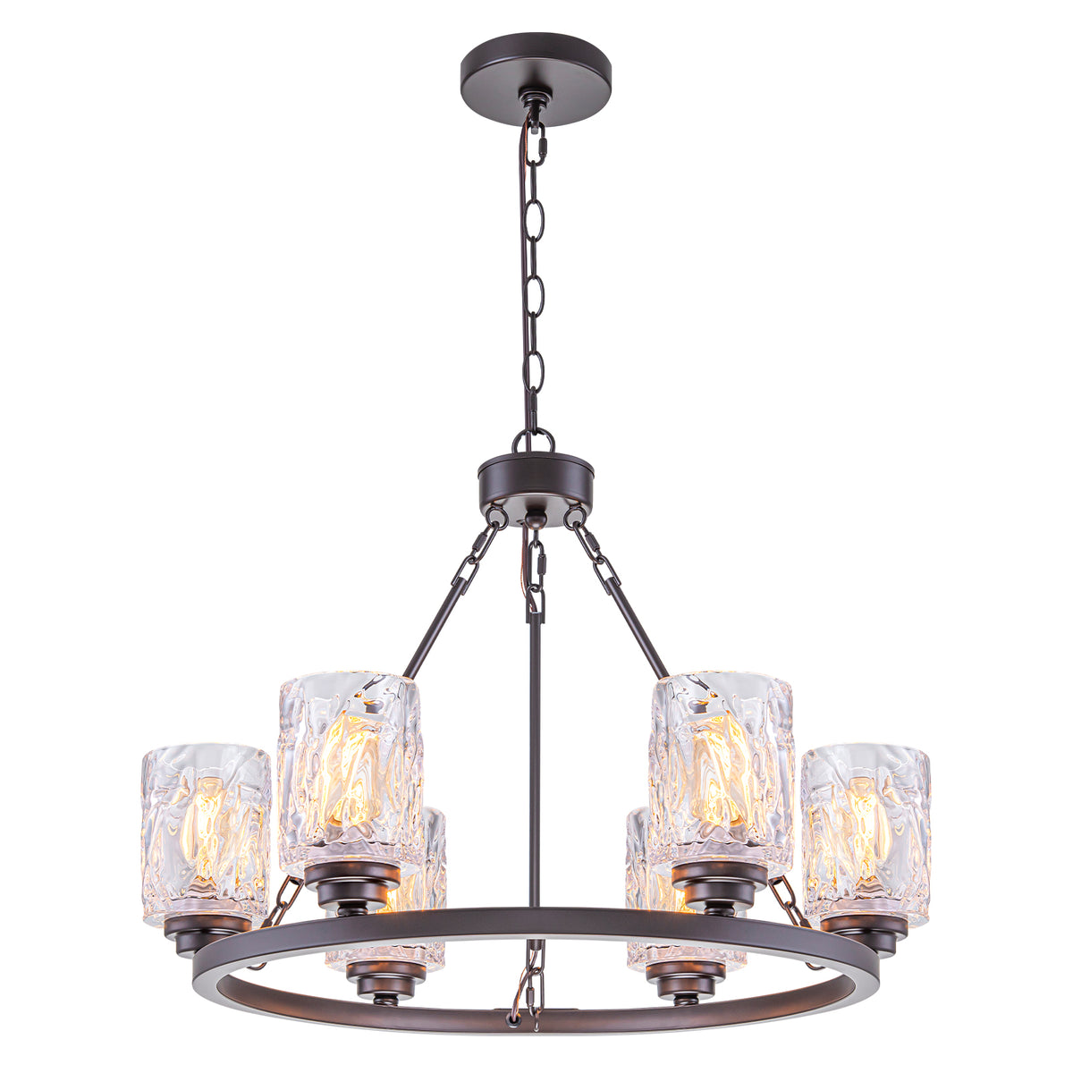 6-Light Modern Black Metal Chandelier with Textured Glass Shades - product image 2 | Zenvolit