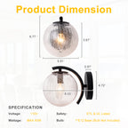 Modern Matte Black Metal Wall Sconce Round Clear Cracked Glass Shade - product image 1 | Zenvolit