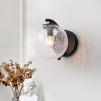 Modern Matte Black Metal Wall Sconce Round Clear Cracked Glass Shade - product image 5 | Zenvolit