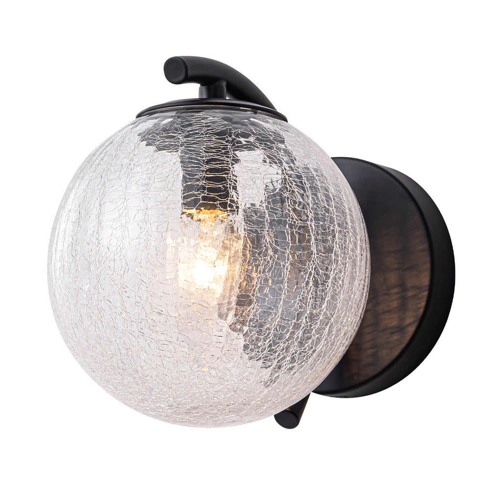 Modern Matte Black Metal Wall Sconce Round Clear Cracked Glass Shade - product image 6 | Zenvolit