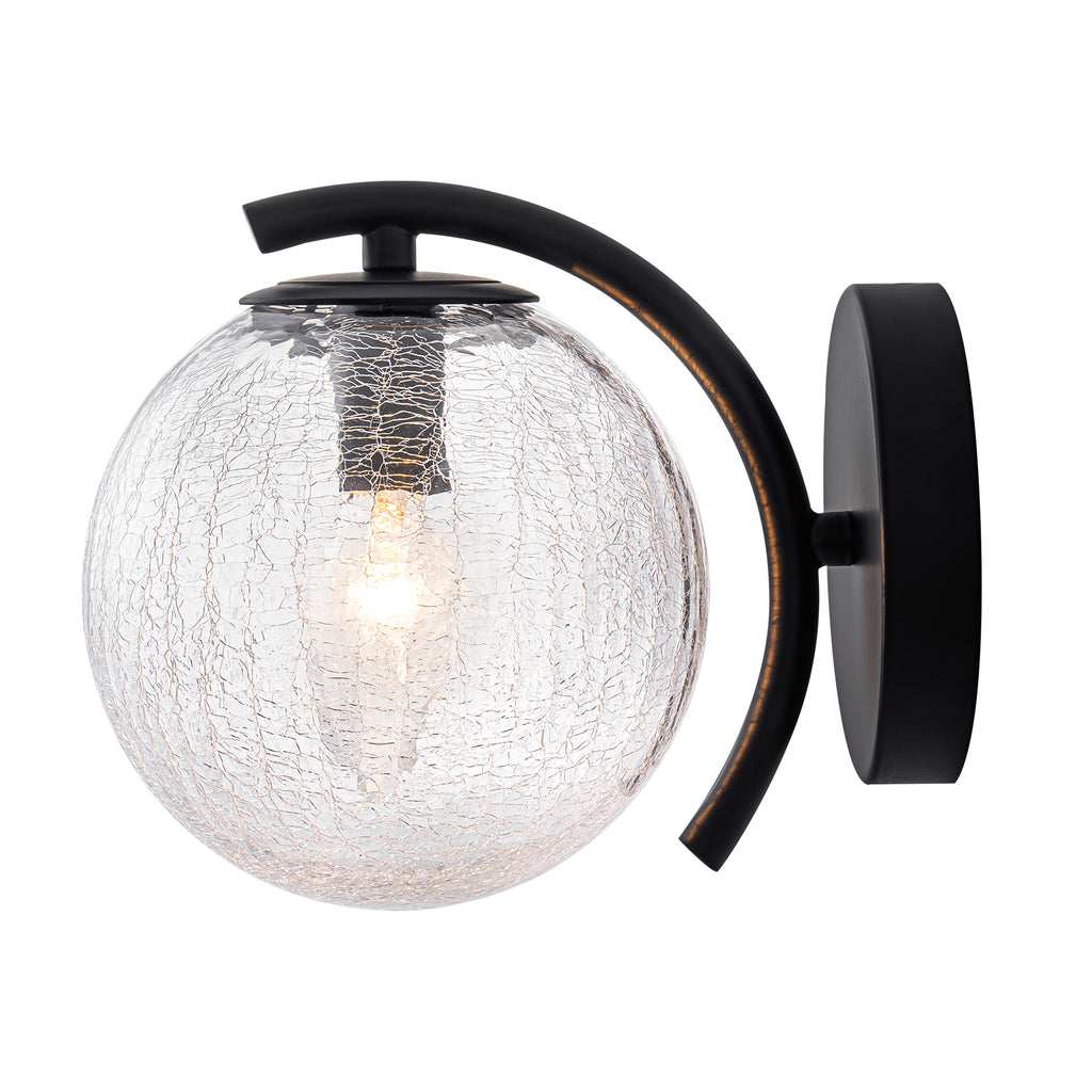 Modern Matte Black Metal Wall Sconce Round Clear Cracked Glass Shade - product image 7 | Zenvolit