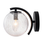 Modern Matte Black Metal Wall Sconce Round Clear Cracked Glass Shade - product image 7 | Zenvolit