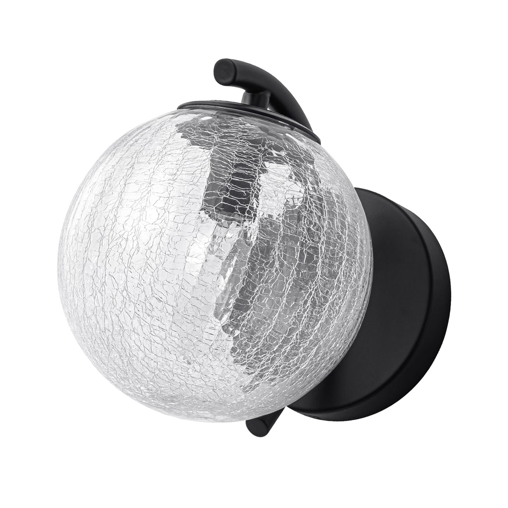 Modern Matte Black Metal Wall Sconce Round Clear Cracked Glass Shade - product image 9 | Zenvolit