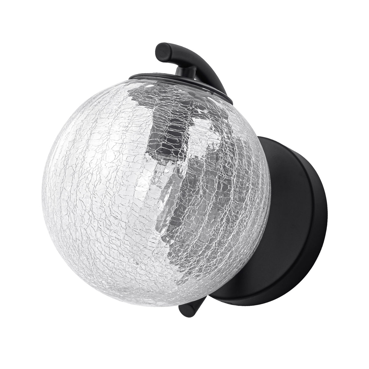 Modern Matte Black Metal Wall Sconce Round Clear Cracked Glass Shade - product image 9 | Zenvolit