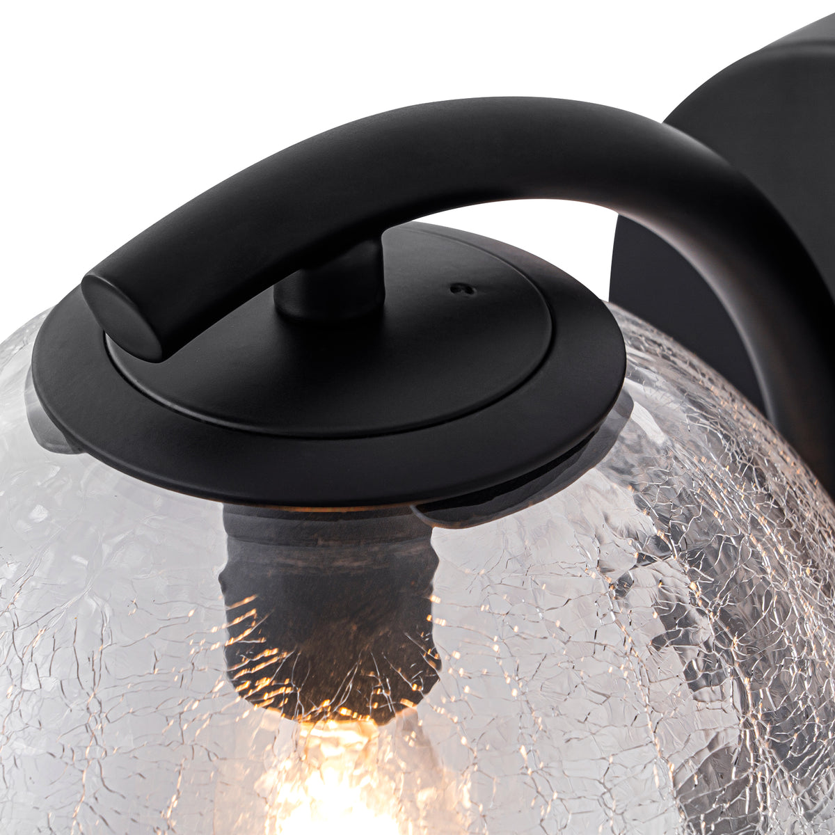Modern Matte Black Metal Wall Sconce Round Clear Cracked Glass Shade - product image 10 | Zenvolit