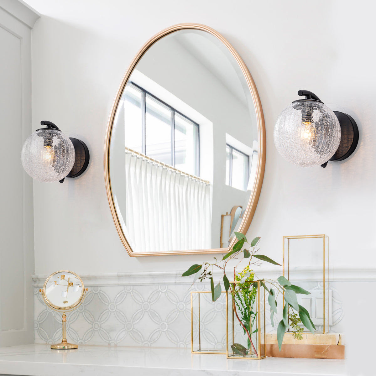 Modern Matte Black Metal Wall Sconce Round Clear Cracked Glass Shade - product image 13 | Zenvolit