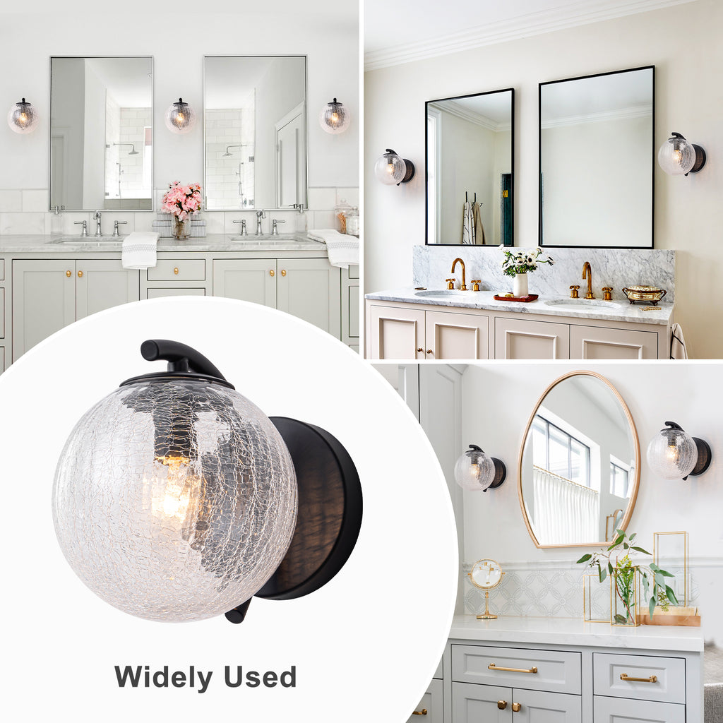 Modern Matte Black Metal Wall Sconce Round Clear Cracked Glass Shade - product image 16 | Zenvolit