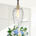 Modern 1-Light Brass Pendant Hammered Glass Shade Kitchen Lighting - product image 1 | Zenvolit