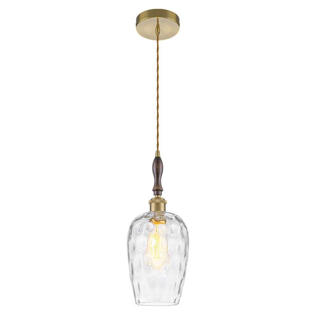 Modern 1-Light Brass Pendant Hammered Glass Shade Kitchen Lighting - product image 2 | Zenvolit