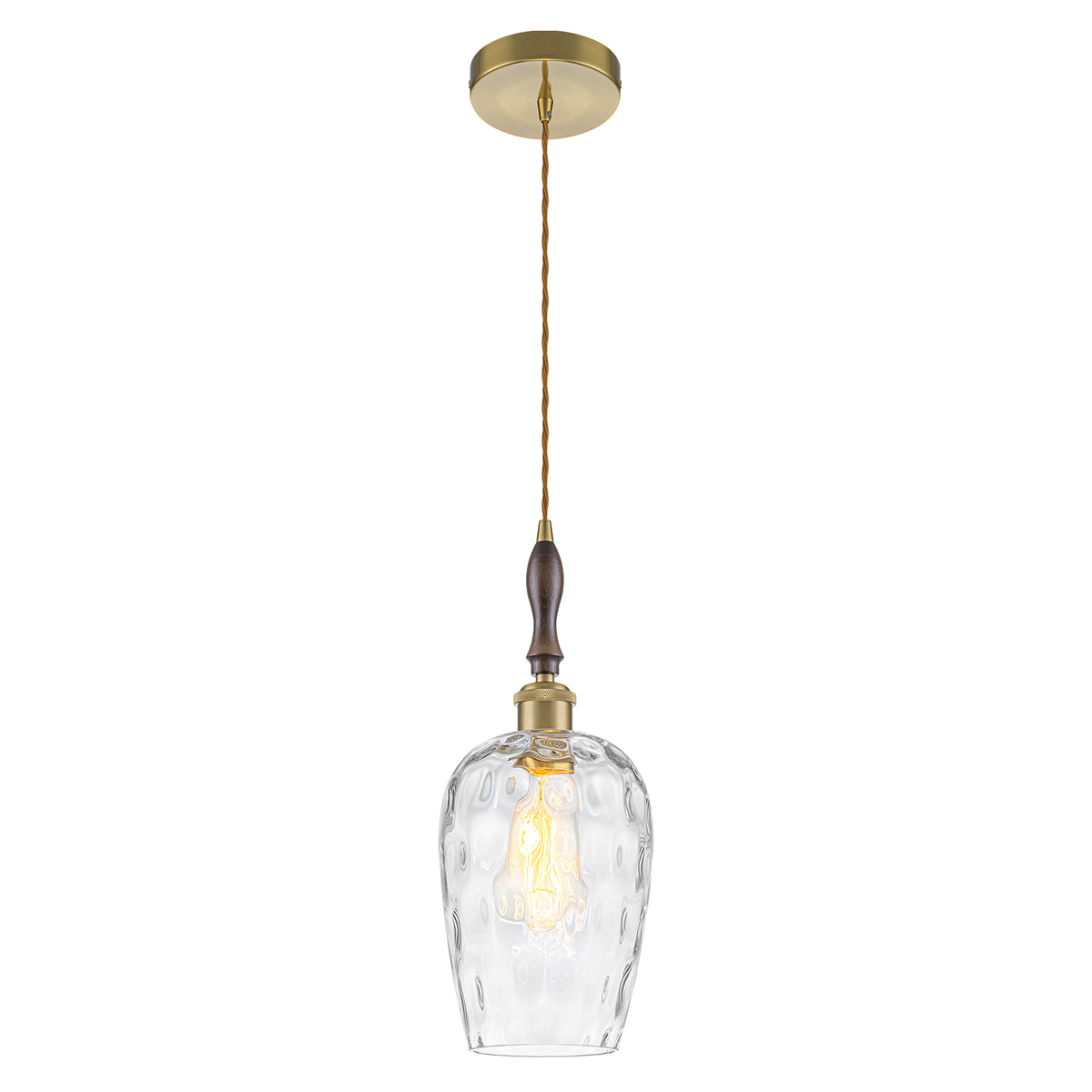 Modern 1-Light Brass Pendant Hammered Glass Shade Kitchen Lighting - product image 2 | Zenvolit