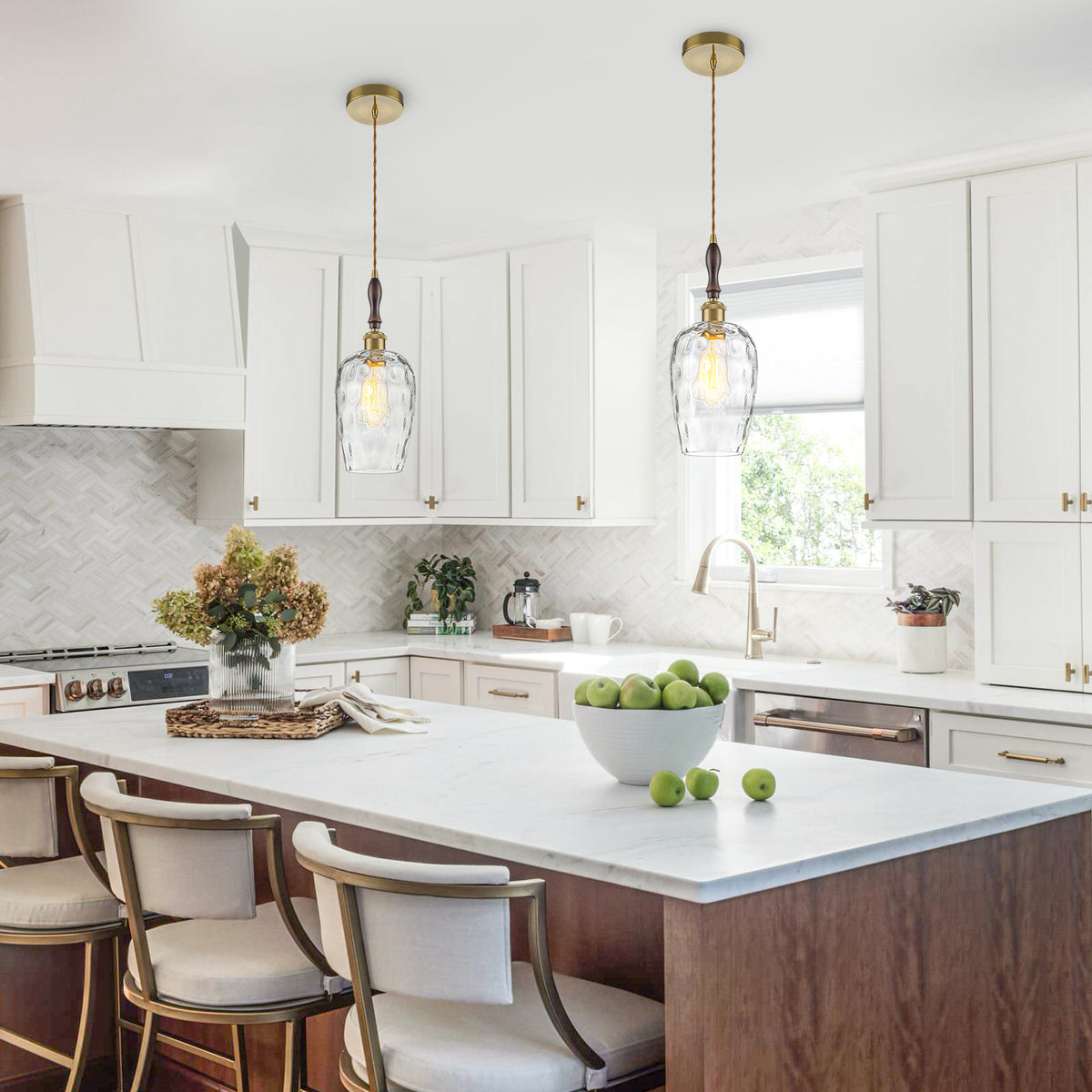 Modern 1-Light Brass Pendant Hammered Glass Shade Kitchen Lighting - product image 11 | Zenvolit