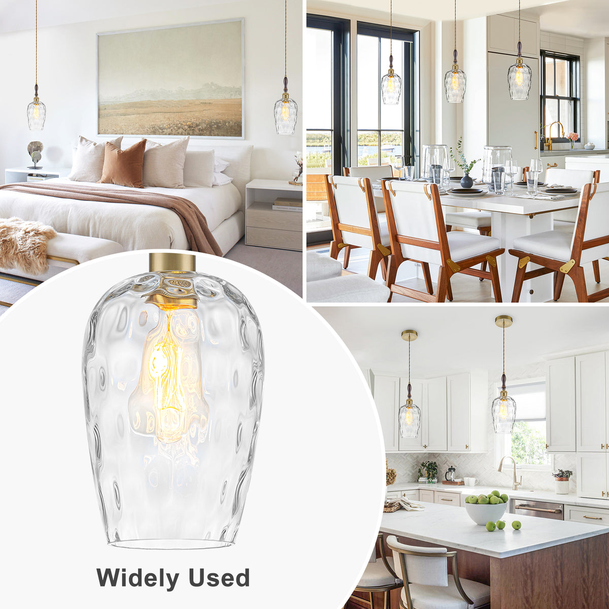 Modern 1-Light Brass Pendant Hammered Glass Shade Kitchen Lighting - product image 12 | Zenvolit