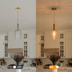 Modern 1-Light Brass Pendant Hammered Glass Shade Kitchen Lighting - product image 14 | Zenvolit