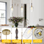 Modern 1-Light Brass Pendant Hammered Glass Shade Kitchen Lighting - product image 15 | Zenvolit