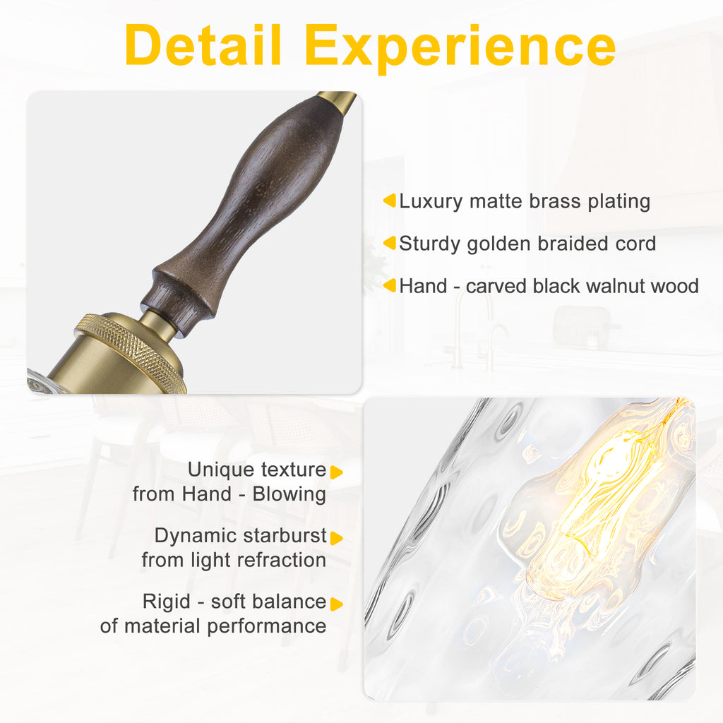 Modern 1-Light Brass Pendant Hammered Glass Shade Kitchen Lighting - product image 16 | Zenvolit