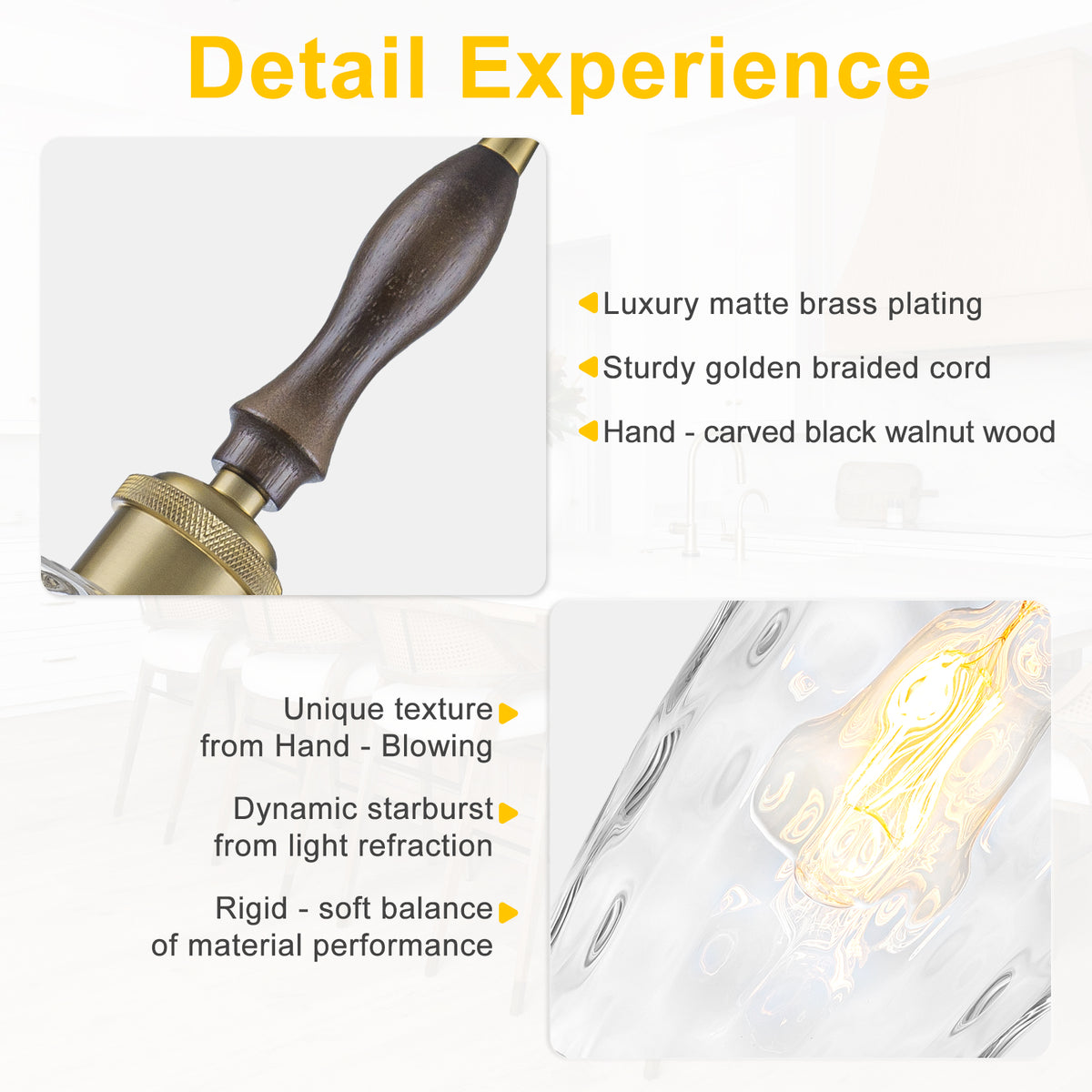 Modern 1-Light Brass Pendant Hammered Glass Shade Kitchen Lighting - product image 16 | Zenvolit