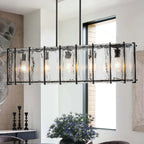 5-Light Matte Black Linear Chandelier Clear Textured Glass Shades - product image 1 | Zenvolit