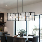 5-Light Matte Black Linear Chandelier Clear Textured Glass Shades - product image 2 | Zenvolit