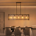 5-Light Matte Black Linear Chandelier Clear Textured Glass Shades - product image 3 | Zenvolit