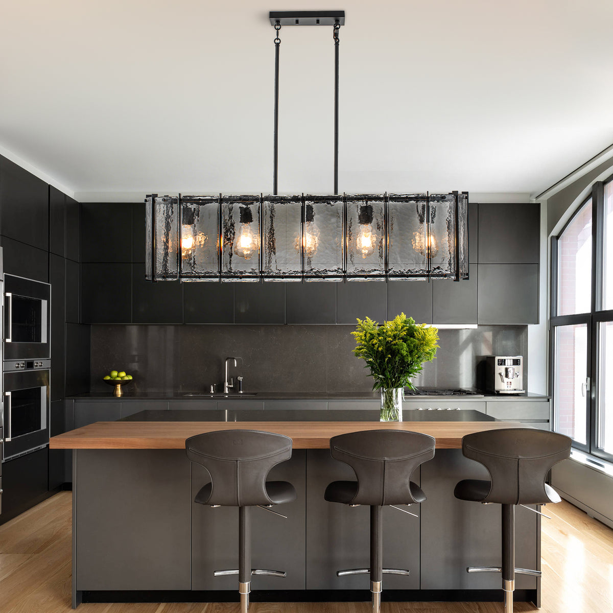 5-Light Matte Black Linear Chandelier Clear Textured Glass Shades - product image 4 | Zenvolit