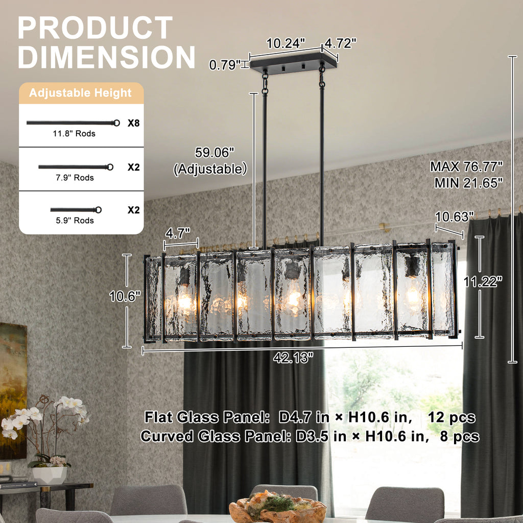 5-Light Matte Black Linear Chandelier Clear Textured Glass Shades - product image 5 | Zenvolit