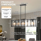 5-Light Matte Black Linear Chandelier Clear Textured Glass Shades - product image 5 | Zenvolit