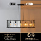 5-Light Matte Black Linear Chandelier Clear Textured Glass Shades - product image 6 | Zenvolit