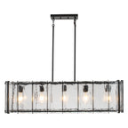 5-Light Matte Black Linear Chandelier Clear Textured Glass Shades - product image 9 | Zenvolit