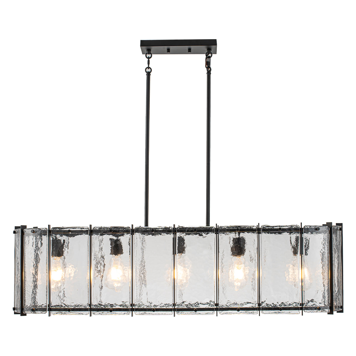 5-Light Matte Black Linear Chandelier Clear Textured Glass Shades - product image 9 | Zenvolit