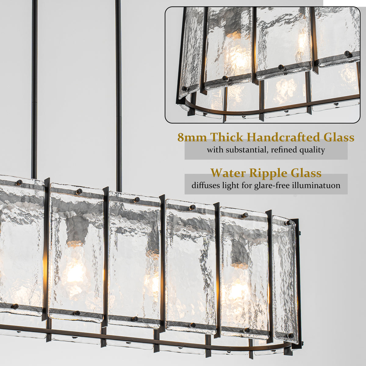 5-Light Matte Black Linear Chandelier Clear Textured Glass Shades - product image 12 | Zenvolit