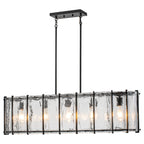 5-Light Matte Black Linear Chandelier Clear Textured Glass Shades - product image 14 | Zenvolit