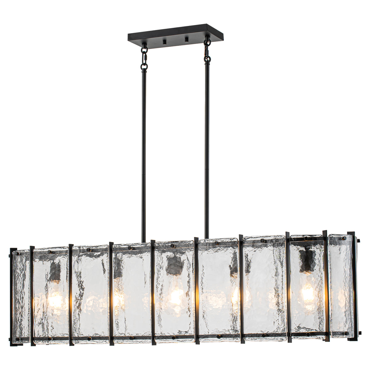 5-Light Matte Black Linear Chandelier Clear Textured Glass Shades - product image 14 | Zenvolit