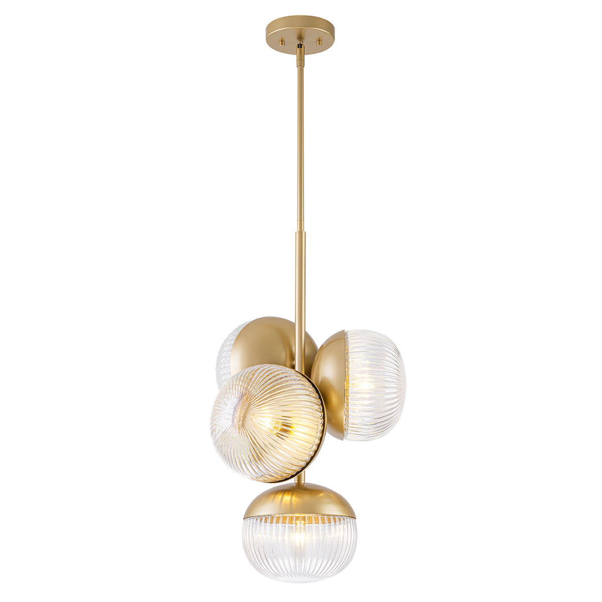 15 inch 2 Light Modern Gold Branched Semi Flush Mount with Clear Striped Glass Shades - product image 2 | Zenvolit
