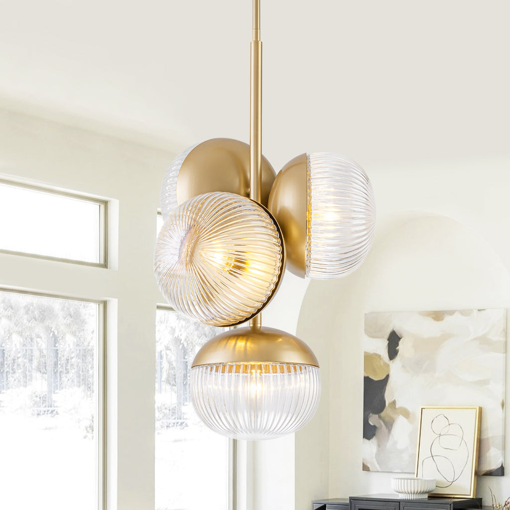 15 inch 2 Light Modern Gold Branched Semi Flush Mount with Clear Striped Glass Shades - product image 3 | Zenvolit