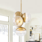 15 inch 2 Light Modern Gold Branched Semi Flush Mount with Clear Striped Glass Shades - product image 3 | Zenvolit