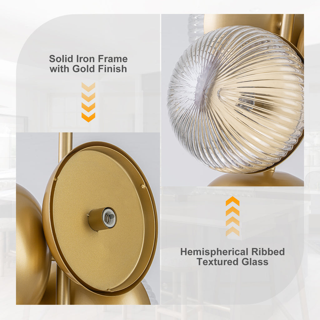 15 inch 2 Light Modern Gold Branched Semi Flush Mount with Clear Striped Glass Shades - product image 4 | Zenvolit