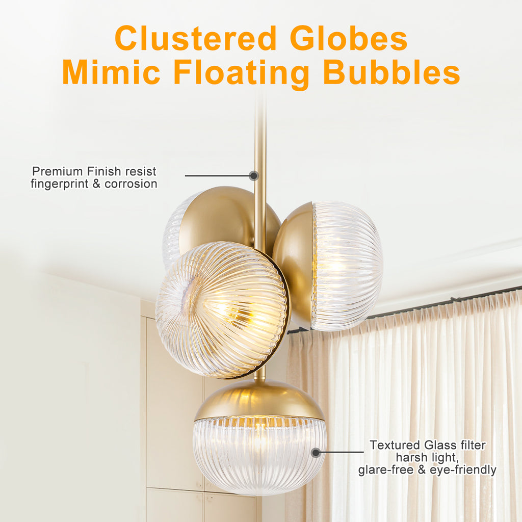 15 inch 2 Light Modern Gold Branched Semi Flush Mount with Clear Striped Glass Shades - product image 10 | Zenvolit