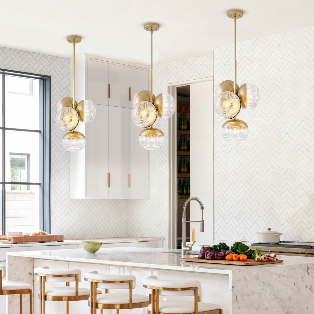 15 inch 2 Light Modern Gold Branched Semi Flush Mount with Clear Striped Glass Shades - product image 11 | Zenvolit