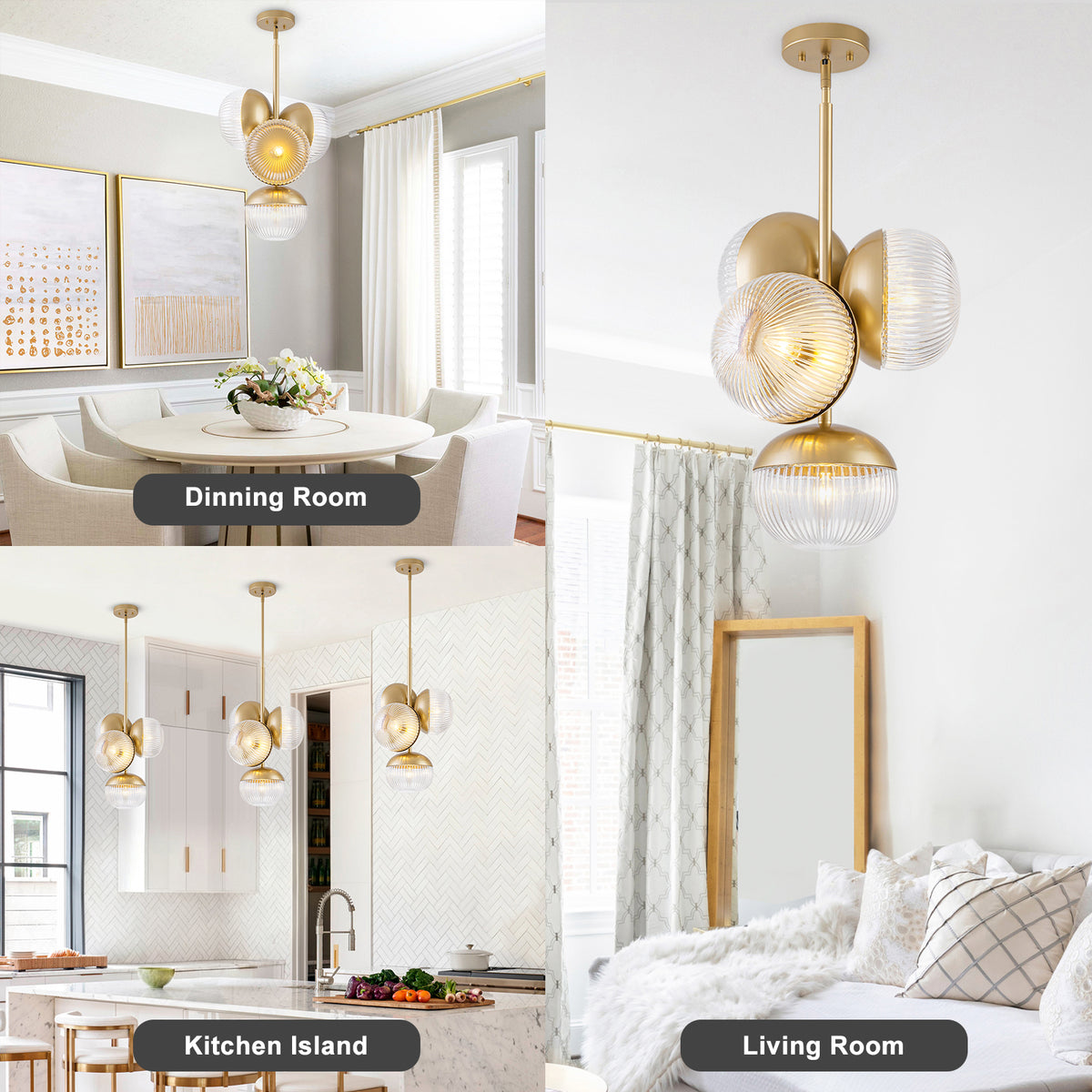 15 inch 2 Light Modern Gold Branched Semi Flush Mount with Clear Striped Glass Shades - product image 15 | Zenvolit