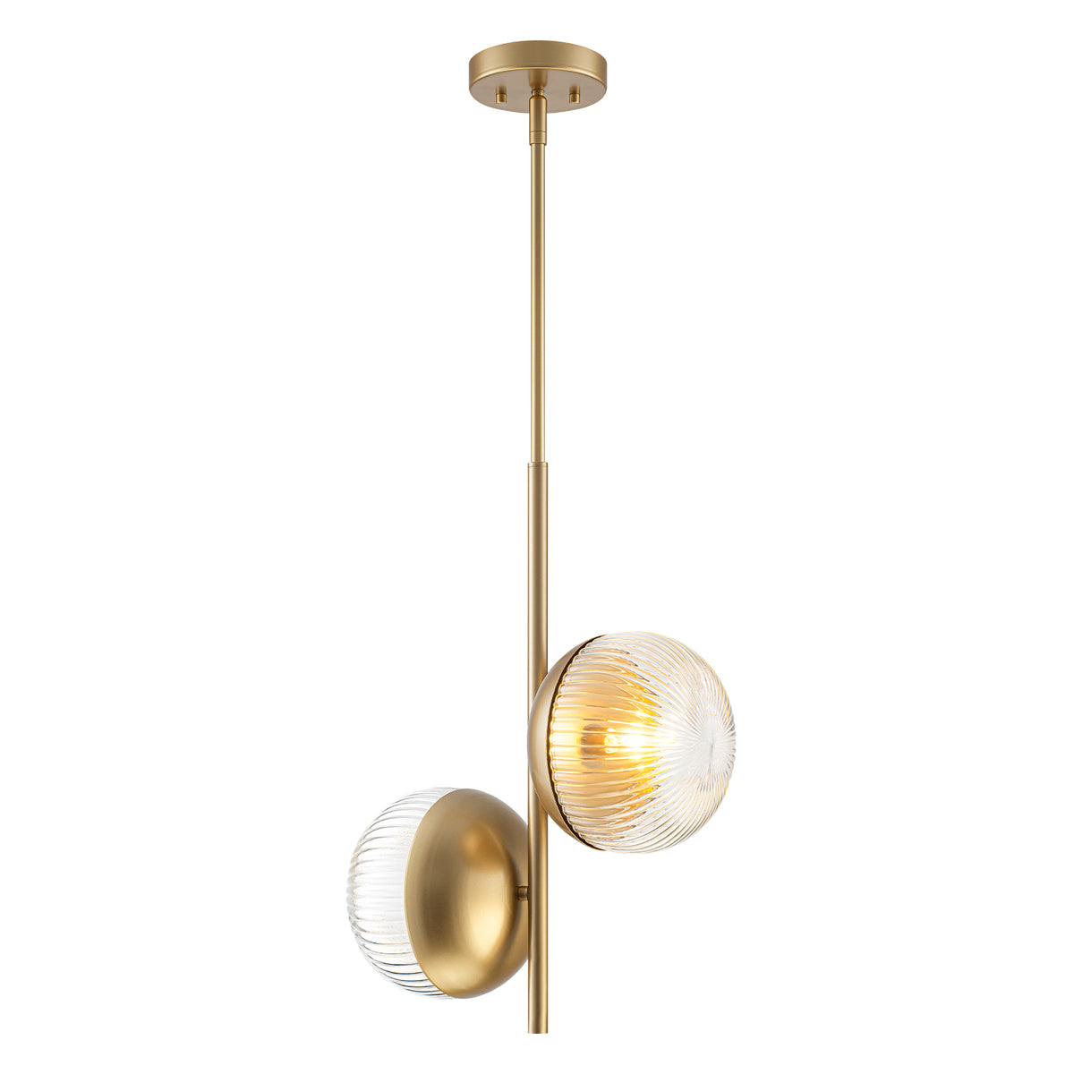15 inch 2 Light Modern Gold Branched Semi Flush Mount with Clear Striped Glass Shades - product image 11 | Zenvolit