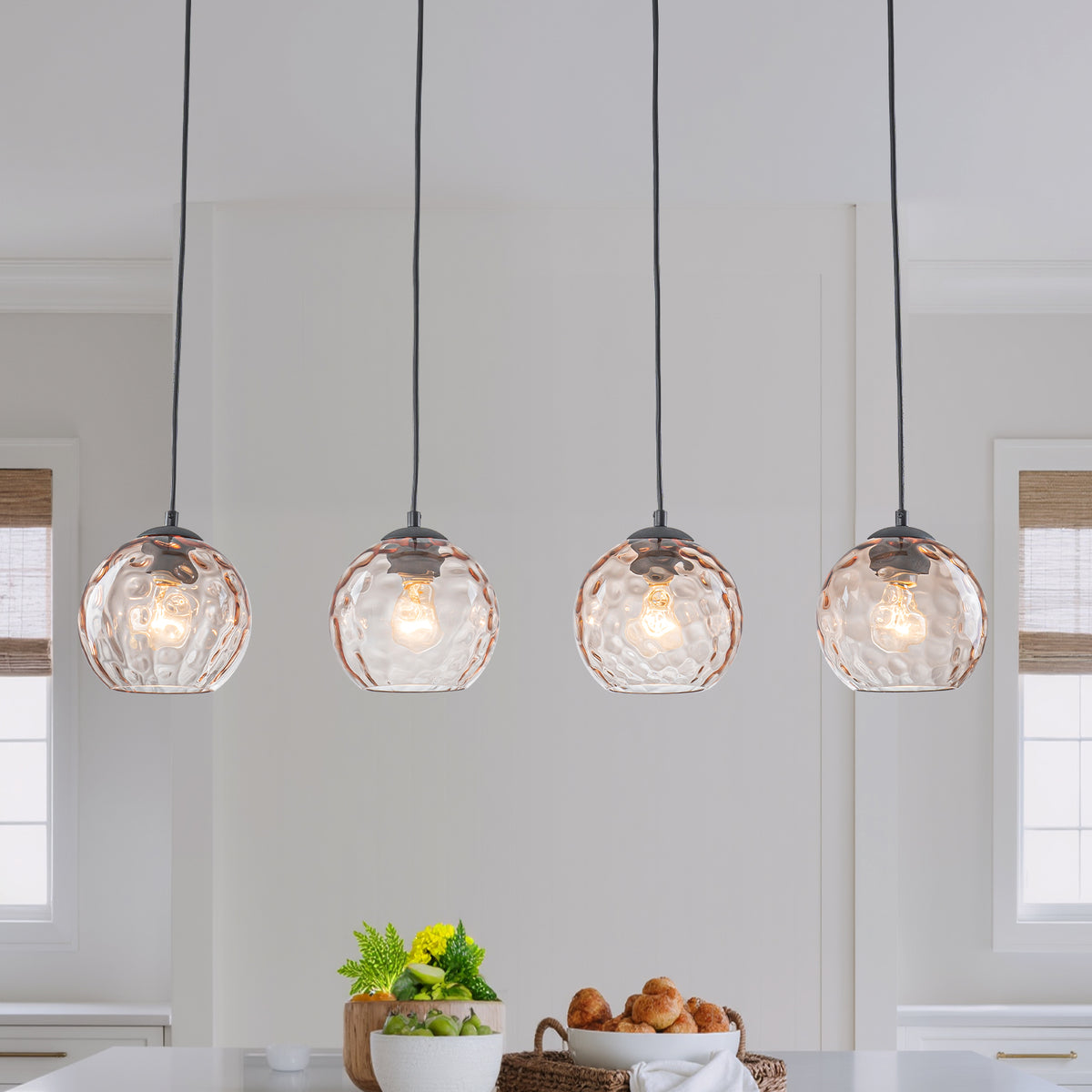 36.61 inch 4-Light Vintage Wood Pendant Lights with Amber Glass Shades - product image 1 | Zenvolit