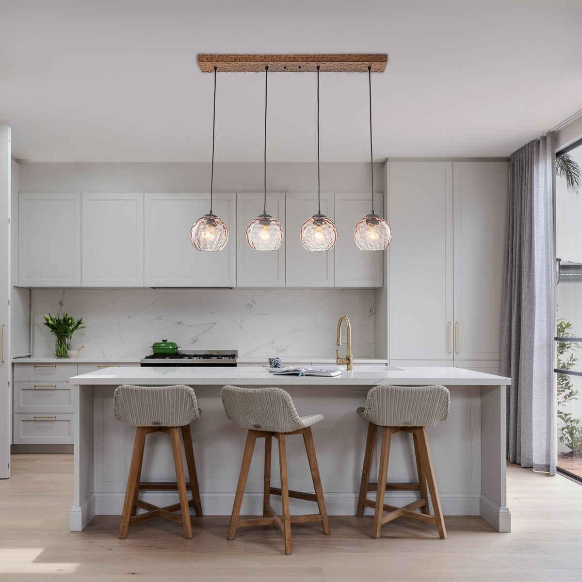 36.61 inch 4-Light Vintage Wood Pendant Lights with Amber Glass Shades - product image 2 | Zenvolit