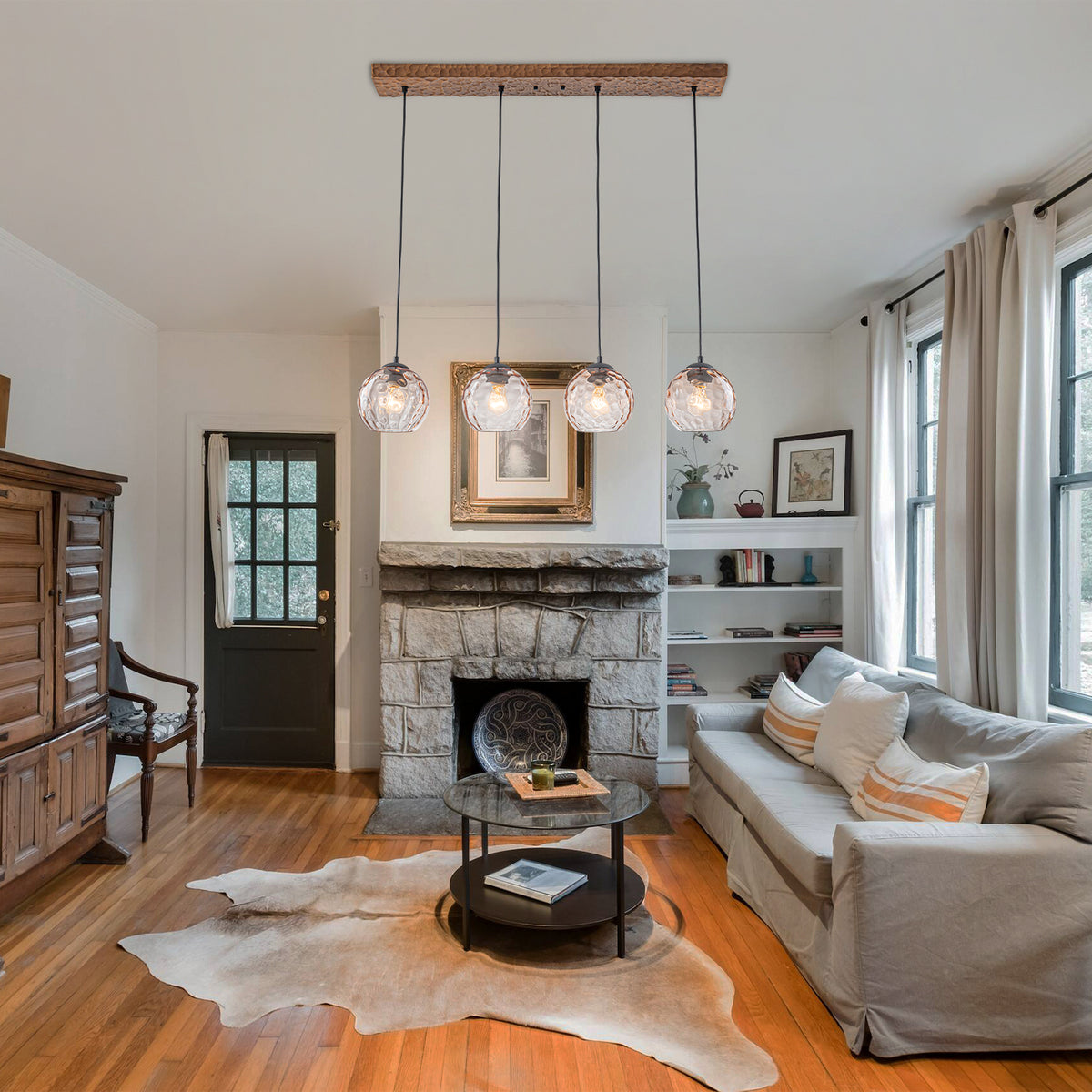 36.61 inch 4-Light Vintage Wood Pendant Lights with Amber Glass Shades - product image 5 | Zenvolit