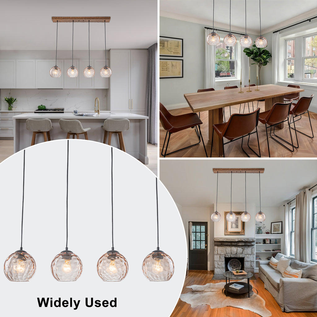 36.61 inch 4-Light Vintage Wood Pendant Lights with Amber Glass Shades - product image 6 | Zenvolit