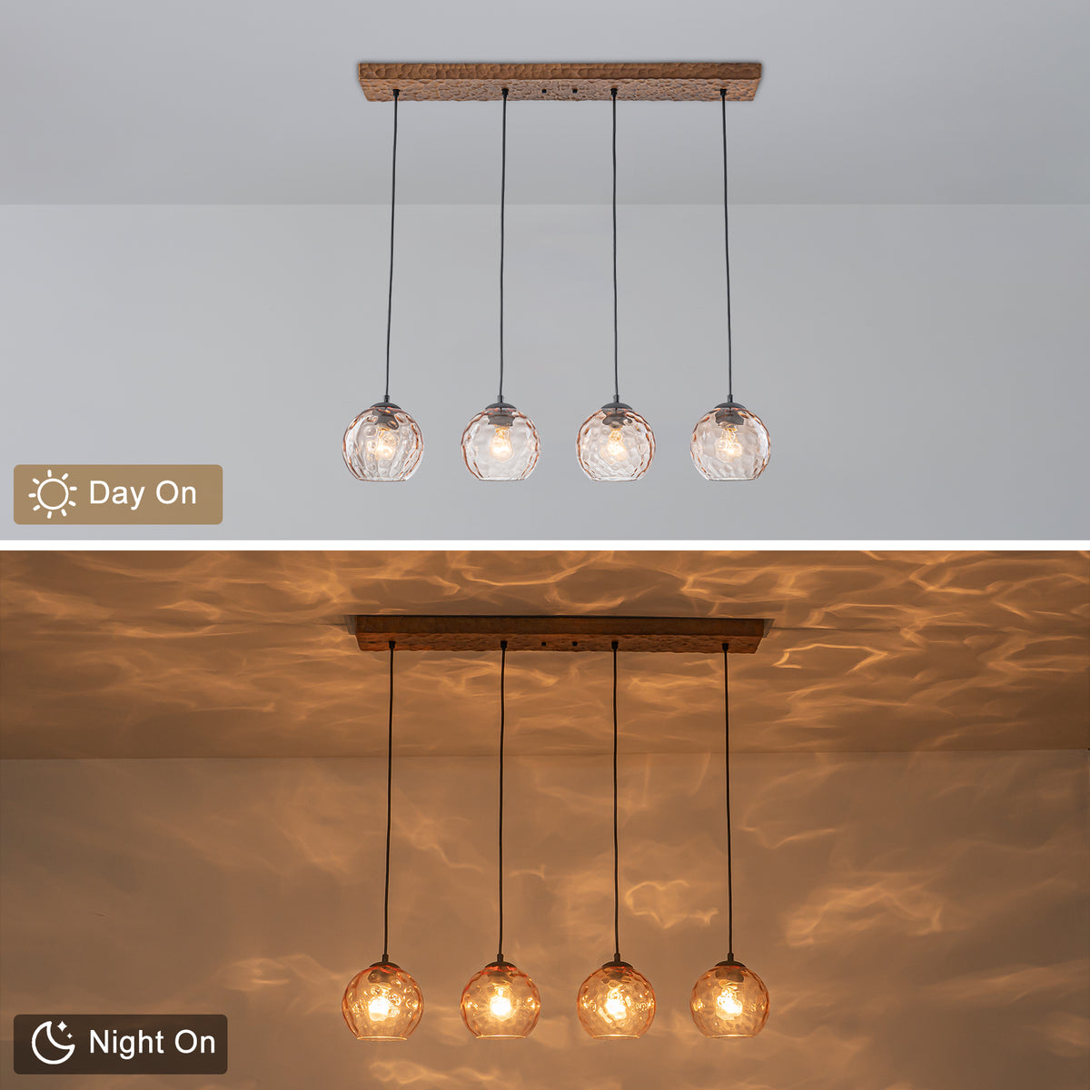 36.61 inch 4-Light Vintage Wood Pendant Lights with Amber Glass Shades - product image 8 | Zenvolit