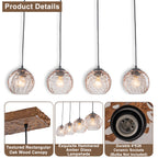 36.61 inch 4-Light Vintage Wood Pendant Lights with Amber Glass Shades - product image 15 | Zenvolit